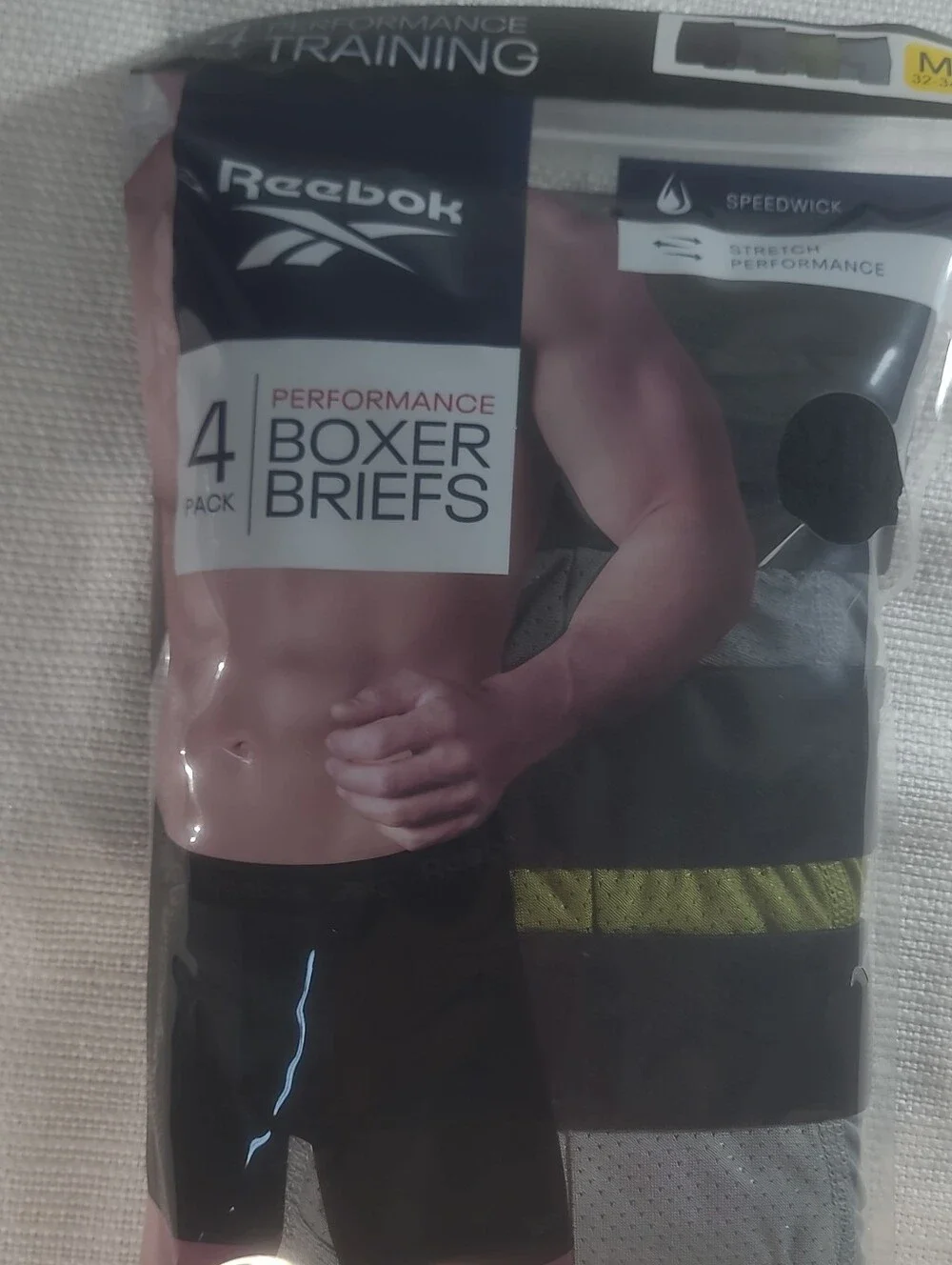 Reebok Men's Performance Boxer Briefs - Size Medium Black Gray Green  (4-Pack)